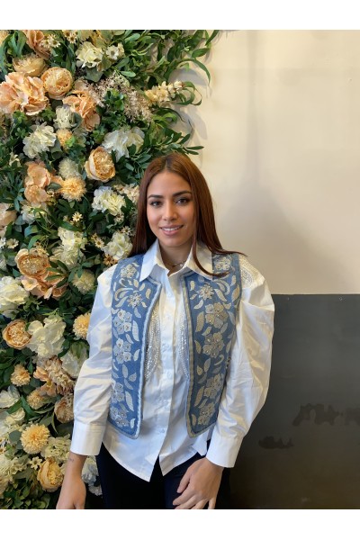 CHALECO BOHO DENIM BORDADO CON PIEDRAS  7073