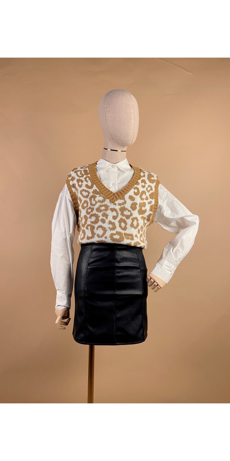 CHALECO PUNTO ANIMAL PRINT LEOPARDO PREPPY MUJER AL POR MAYOR