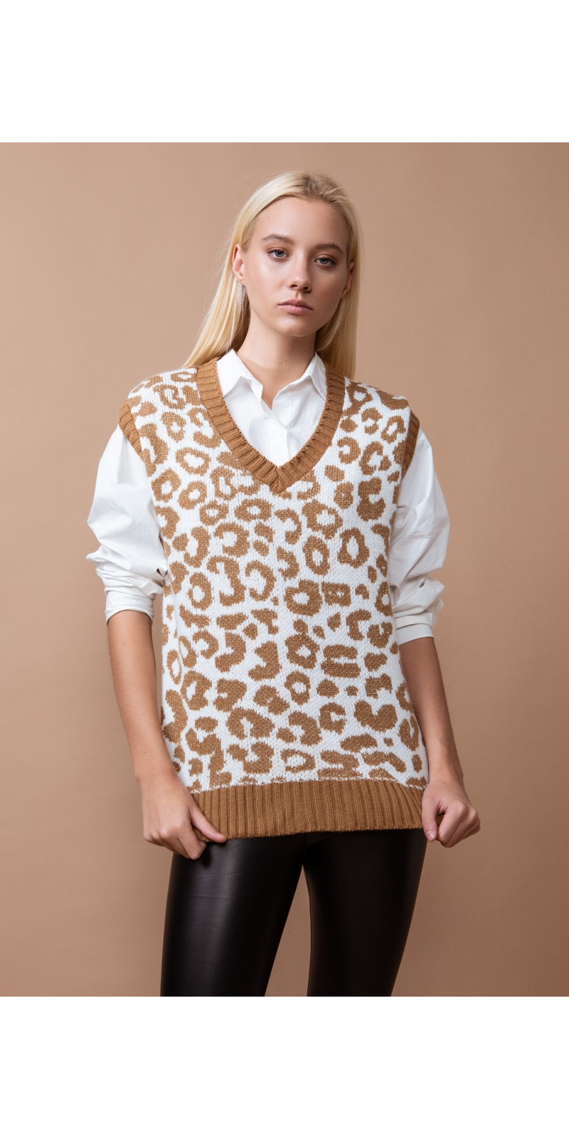 CHALECO PUNTO ANIMAL PRINT LEOPARDO PREPPY MUJER AL POR MAYOR