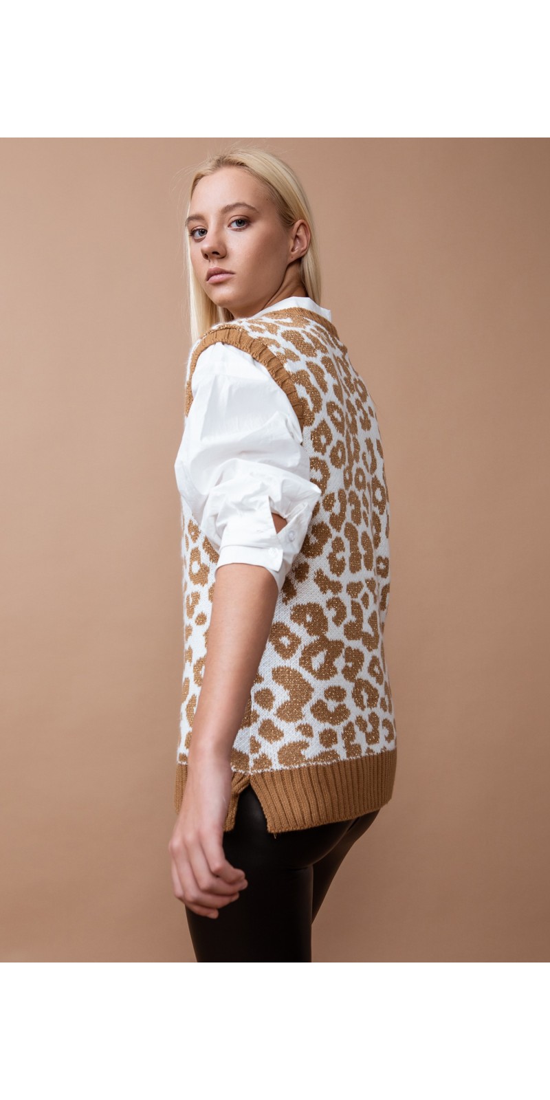 CHALECO PUNTO ANIMAL PRINT LEOPARDO PREPPY MUJER AL POR MAYOR